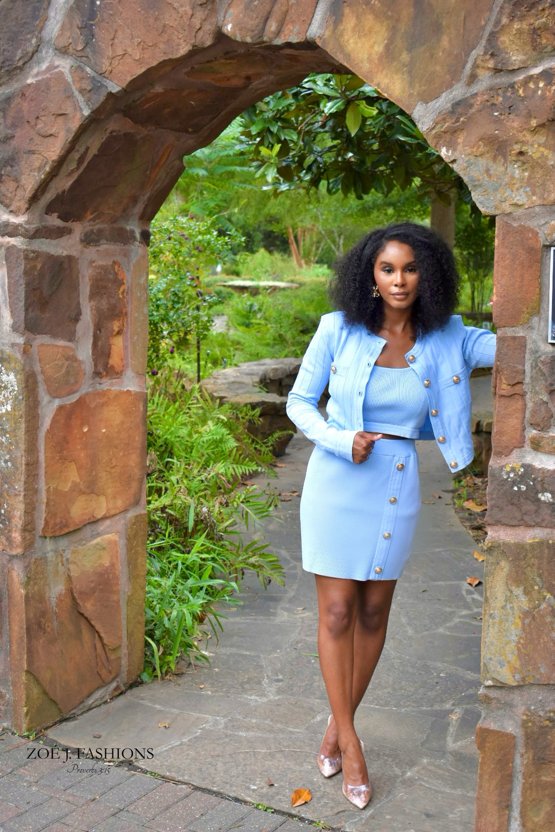 Zoey stand neck jacket & skirt andmary