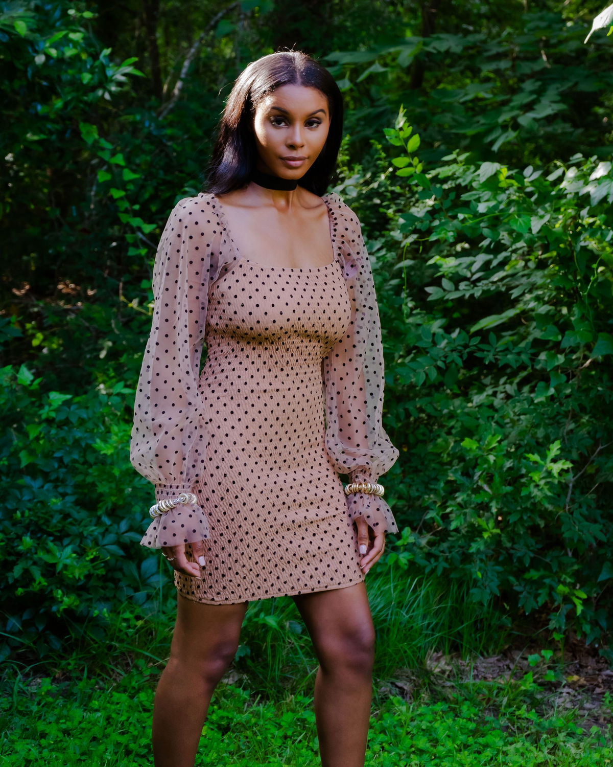 Women's Taupe & Black Polka Dot Dress Zo J. Fashions Women's Taupe & Black Polka Dot Dress Zo J. Fashions