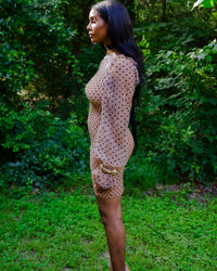 Women's Taupe & Black Polka Dot Dress